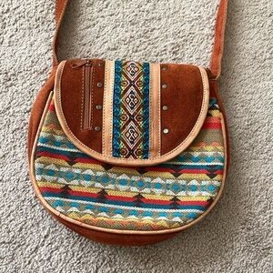 Western Boho Leather Multicolor Woven Crossbody Bag Southwestern Navajo Purse